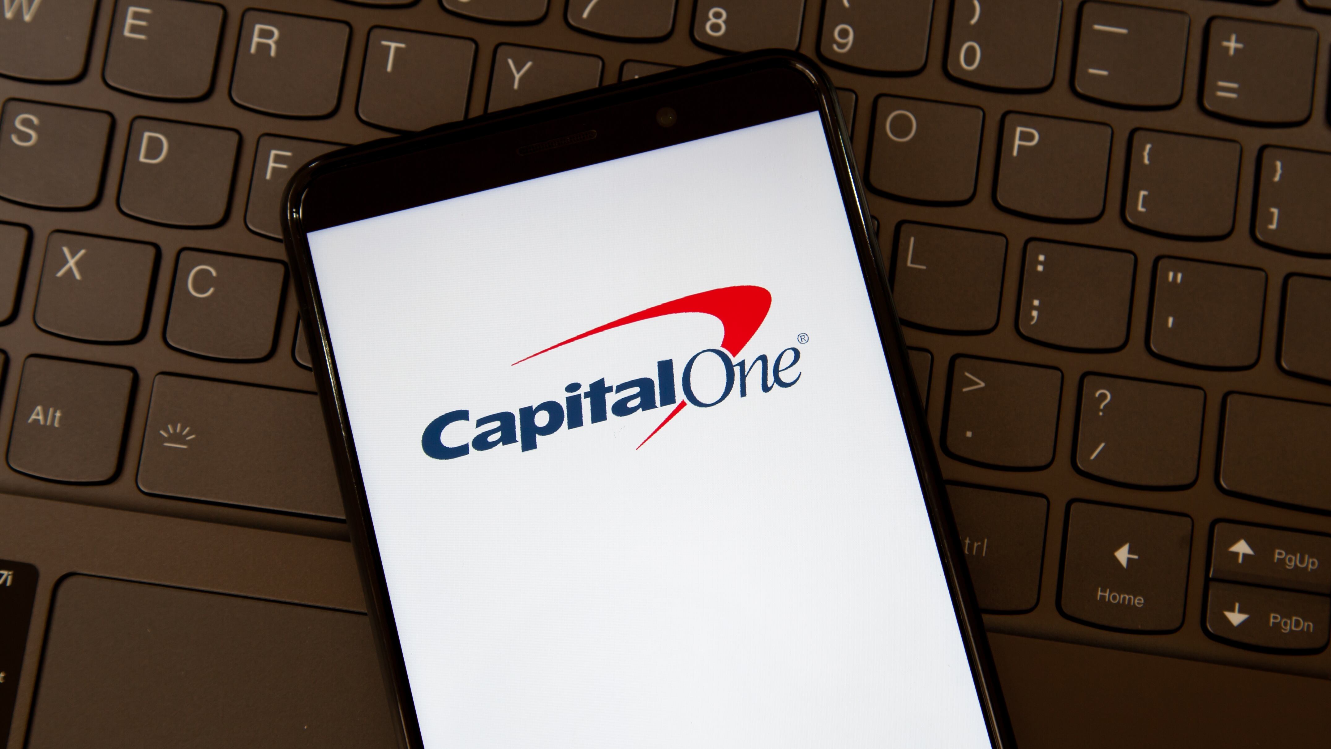 Capital One logo on a smartphone.
