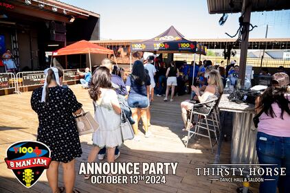 Photos from the Y100 Gamez Law 8 Man Jam presented by Bud Light Announce Party at Thirsty Horse Saloon, on October 13, 2024! We announced all 8 artists coming to this year's 8 Man Jam, and gave away FLOOR SEATS to 8 lucky people!